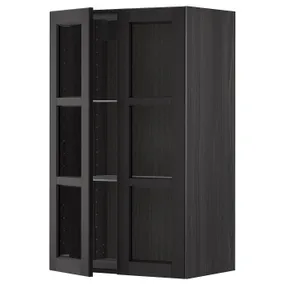 IKEA METOD МЕТОД, навесной шкаф / полки / 2стеклян двери, черный / Лерхиттан с черными пятнами, 60x100 см 194.679.65 фото