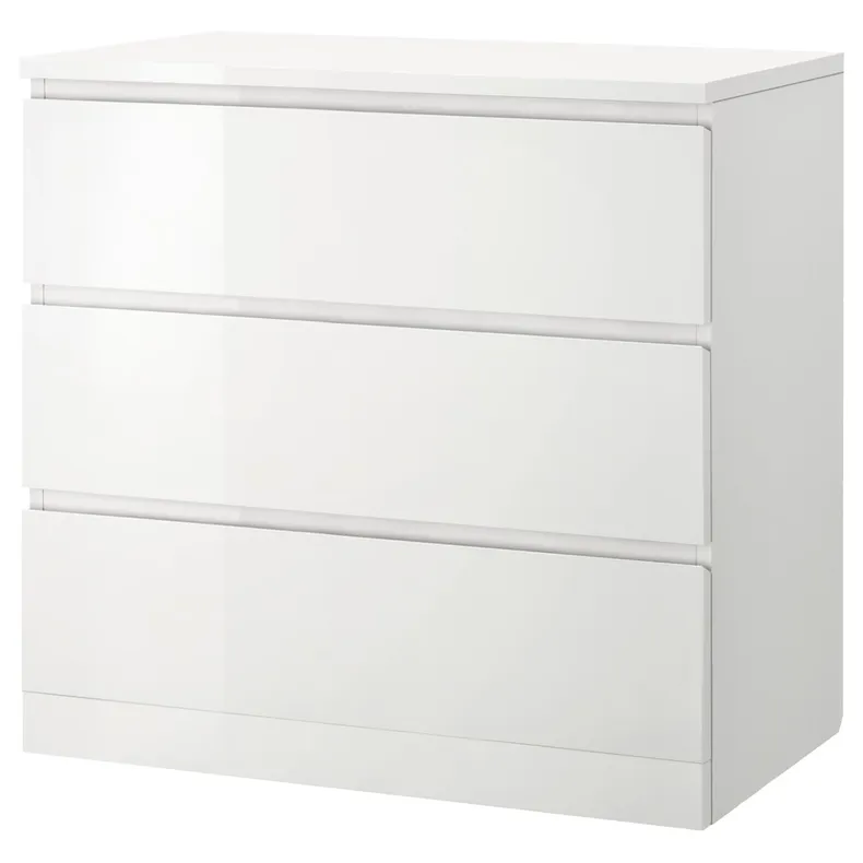 IKEA MALM МАЛЬМ, комод с 3 ящиками, белый глянец, 80x78 см 704.240.53 фото №1