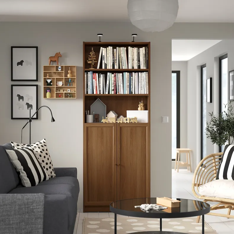 IKEA BILLY БІЛЛІ / OXBERG ОКСБЕРГ, книжкова шафа з дверцятами, коричневий горіх, 80x30x202 см 494.833.65 фото №2
