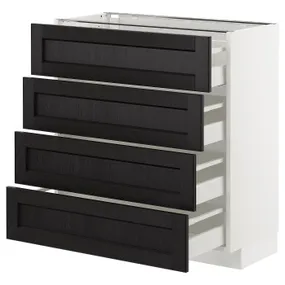 IKEA METOD МЕТОД / MAXIMERA МАКСИМЕРА, напольн шкаф 4 фронт панели / 4 ящика, белый / Лерхиттан с черными пятнами, 80x37 см 992.568.03 фото