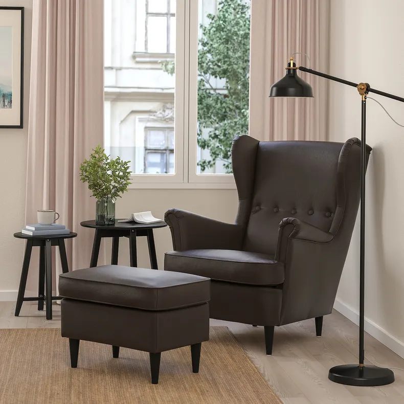 IKEA STRANDMON СТРАНДМОН, кресло с табуретом для ног, Гранн / Бомстад темно-коричневый 094.839.04 фото №2
