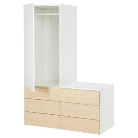 IKEA PLATSA ПЛАТСА, гардероб, 1 дверь + 6 ящиков, белый Kalbåden/ эффект живой сосны FONNES белый, 120x57x181 см 895.014.28 фото