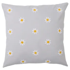 IKEA NATTSLÄNDA НАТТСЛЕНДА, чохол на подушку, орнамент квіти сірий/білий, 50x50 см 305.080.40 фото
