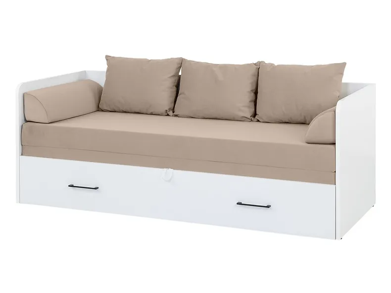 BRW Ліжко розкладне BRW TETRIX 80-160x200 см з ящиком для зберігання, подушками та матрацом, бежевий, білий глянець LOZ/80/160_KPL-BIP/MODONE_9702 фото №3