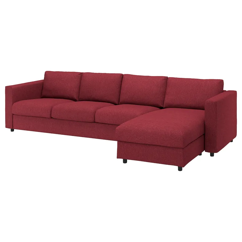 IKEA VIMLE ВІМЛЕ, 4-місний диван, з шезлонгом/Lejde червоний/коричневий 894.343.92 фото №1