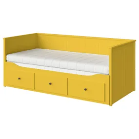 IKEA HEMNES ХЕМНЕС, кушетка, 3 шухляди/2 матраци, жовтий/ОФЙЕЛЛ середньої жорсткості, 80x200 см 995.598.62 фото