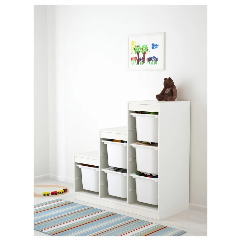 IKEA TROFAST ТРУФАСТ стелаж для іграшок дитячий, комбінація для зберіган +контейнери, білий, 99x44x94 см 795.333.40 фото №2