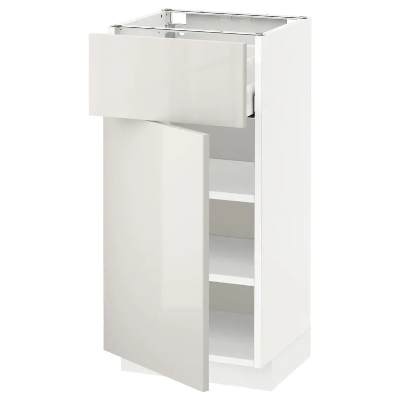 IKEA METOD МЕТОД / MAXIMERA МАКСИМЕРА, напольный шкаф с ящиком / дверцей, белый / светло-серый, 40x37 см 494.578.80 фото №1