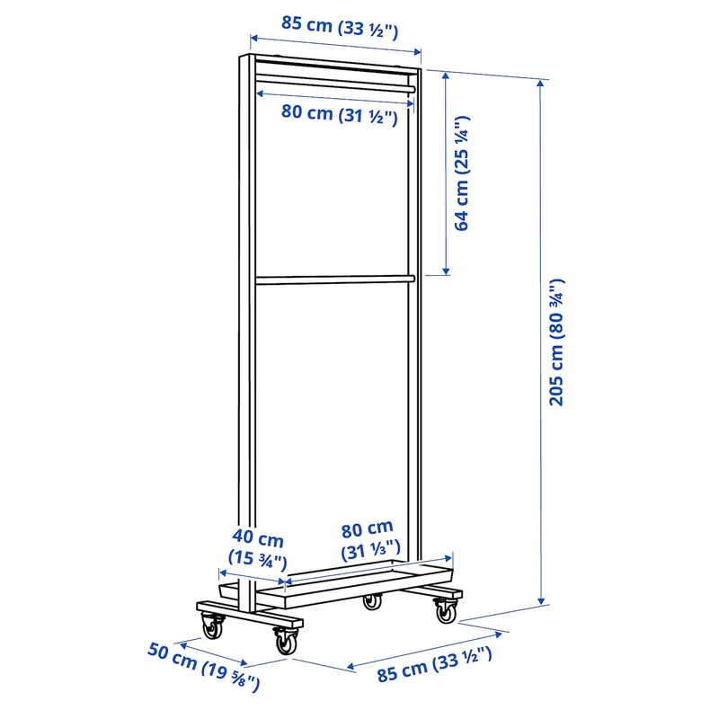 IKEA MITTZON МИТТЗОН, каркас / платяная штанга / полка, белый, 85x205 см 295.139.57 фото №9