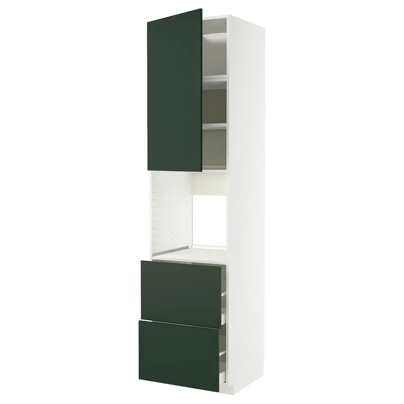 IKEA METOD МЕТОД / MAXIMERA МАКСІМЕРА, висока шафа для духовки+дверц/2шухл, білий / Хавсторп темно-зелений, 60x60x240 см 495.570.59 фото №1