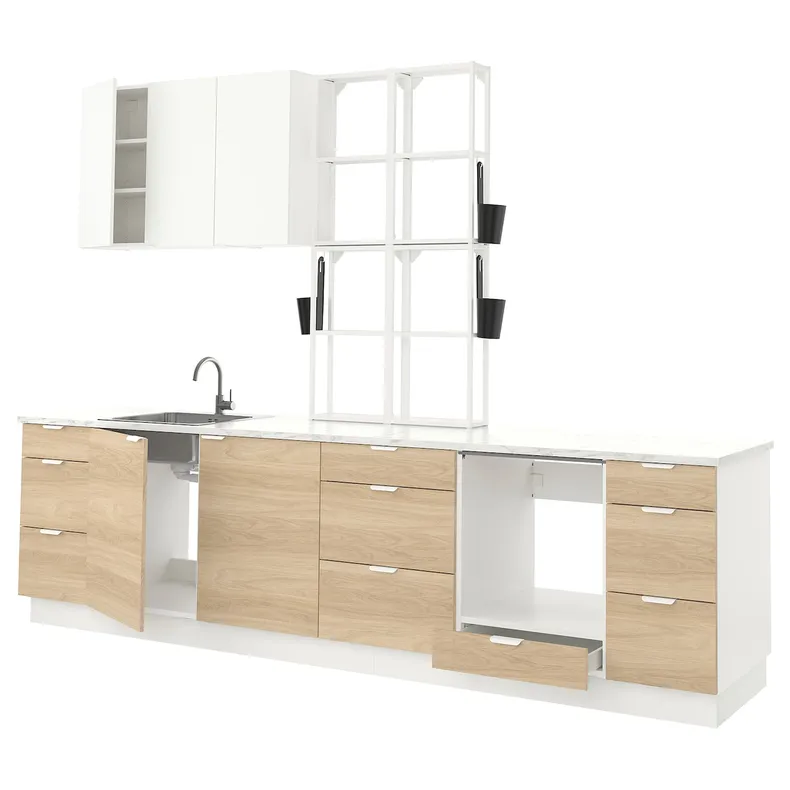 IKEA ENHET ЭНХЕТ, кухня, белый / имит. дуб белёный, 323x63.5x241 см 293.378.60 фото №1