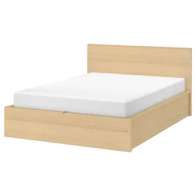 IKEA MALM МАЛЬМ, ліжко з підіймальним механізмом, шпон з мореного дуба білого кольору, 140x200 см 004.126.85 фото