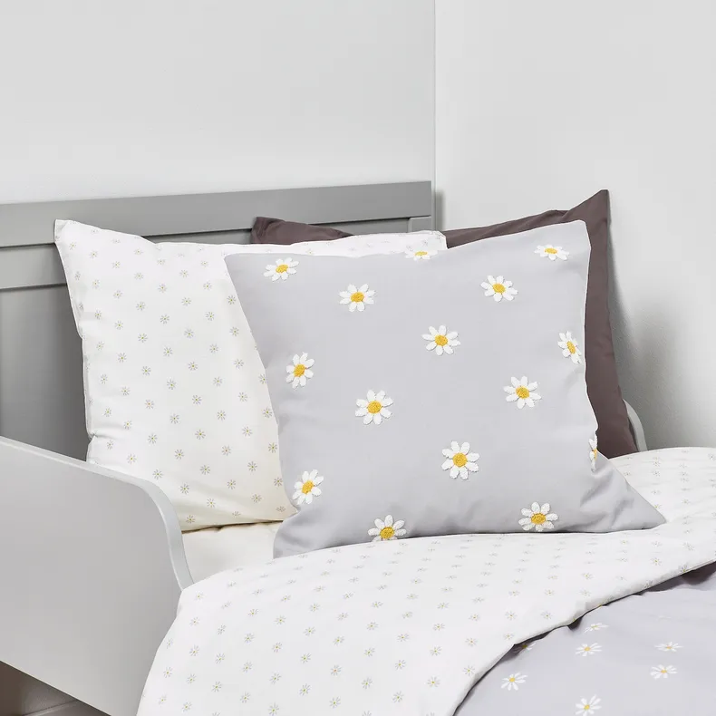 IKEA NATTSLÄNDA НАТТСЛЕНДА, чохол на подушку, орнамент квіти сірий/білий, 50x50 см 305.080.40 фото №5