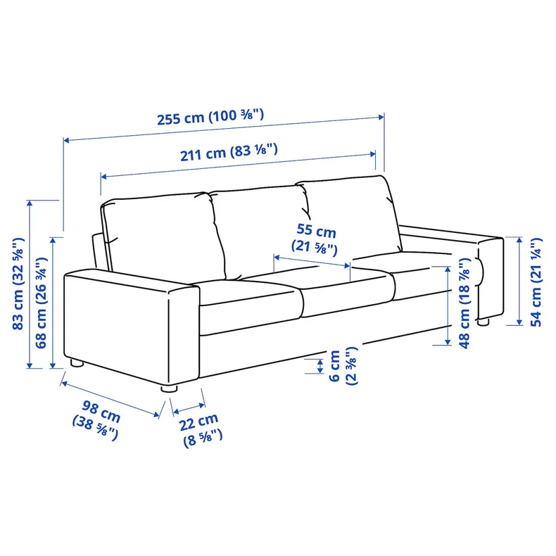 IKEA VIMLE ВИМЛЕ, 3-местный диван, с широкими подлокотниками/Lejde серо-черный 394.328.09 фото №5