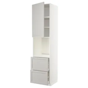 IKEA METOD МЕТОД / MAXIMERA МАКСІМЕРА, висока шафа для духовки+дверц / 2шухл, білий / світло-сірий Lerhyttan, 60x60x240 см 994.580.66 фото