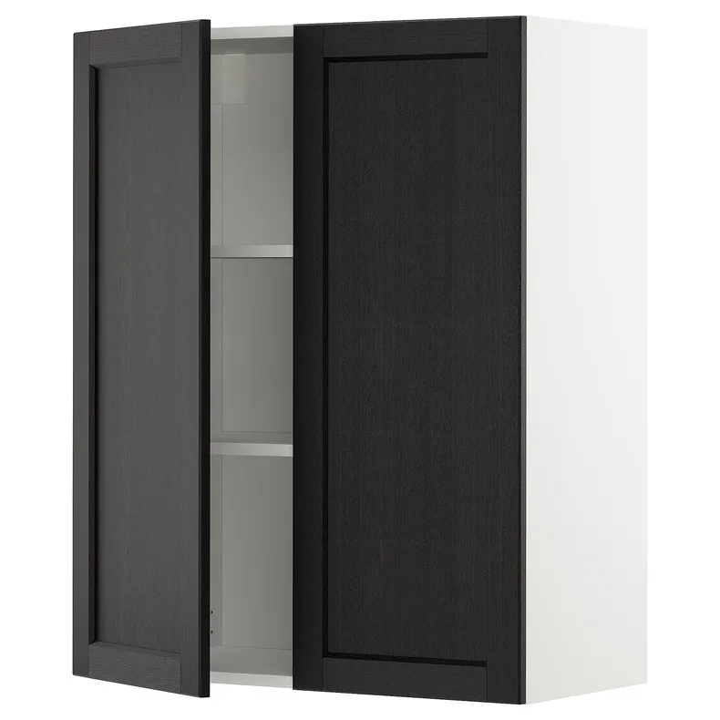 IKEA METOD МЕТОД, навесной шкаф с полками / 2дверцы, белый / Лерхиттан с черными пятнами, 80x100 см 494.542.59 фото №1