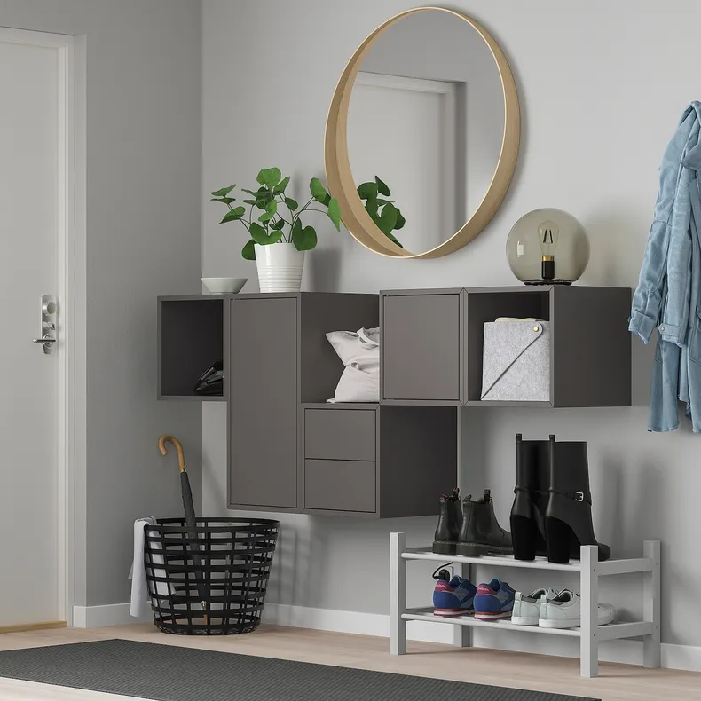 IKEA EKET ЭКЕТ, комбинация настенных шкафов, тёмно-серый, 175x35x70 см 093.293.90 фото №2