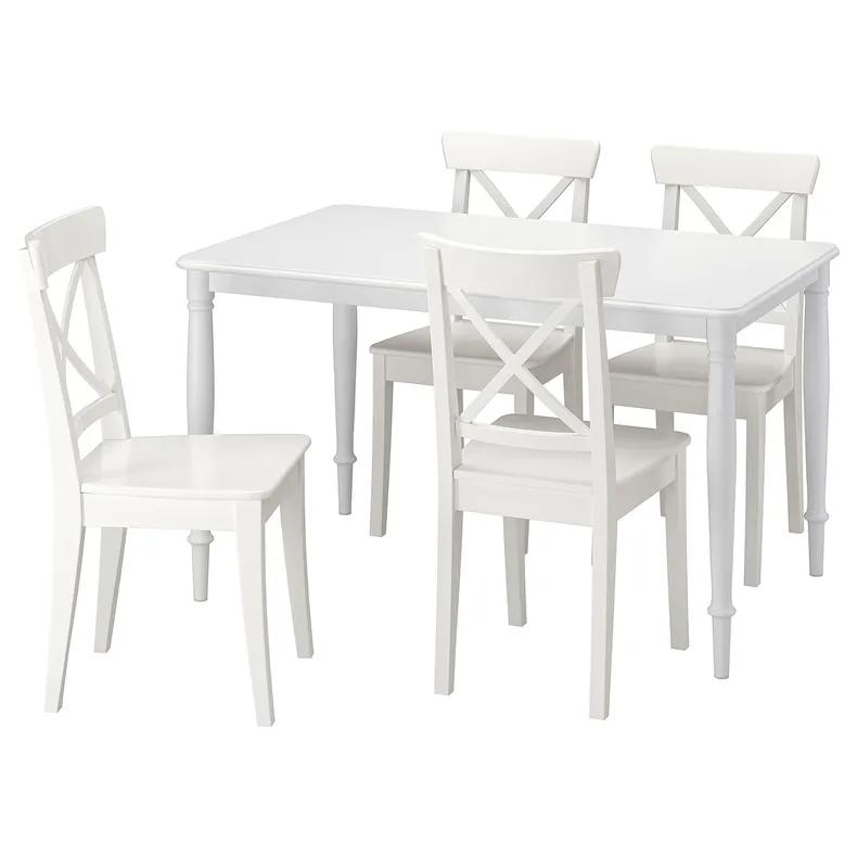 IKEA DANDERYD ДАНДЕРЮД / INGOLF ІНГОЛЬФ, стіл+4 стільці, білий / білий, 130 см 495.442.36 фото №1