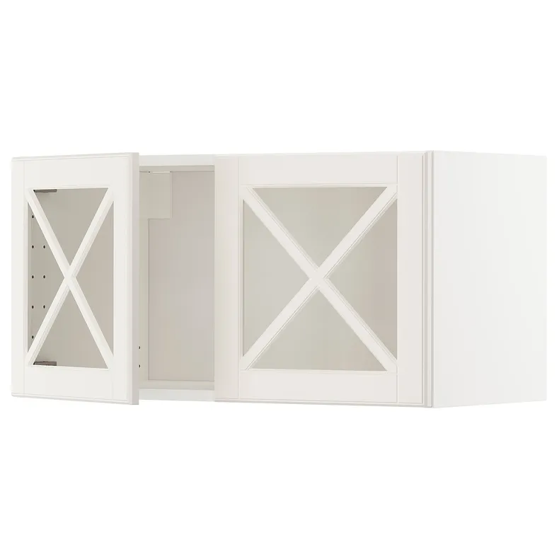 IKEA METOD МЕТОД, навісна шафа з 2скл двер / перекл, білий / БУДБІН кремово-білий, 80x40 см 393.950.34 фото №1