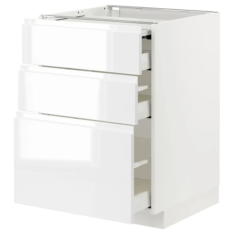 IKEA METOD МЕТОД / MAXIMERA МАКСИМЕРА, напольный шкаф с выдвиж панелью / 3ящ, белый / Воксторп глянцевый / белый, 60x60 см 394.333.66 фото №1