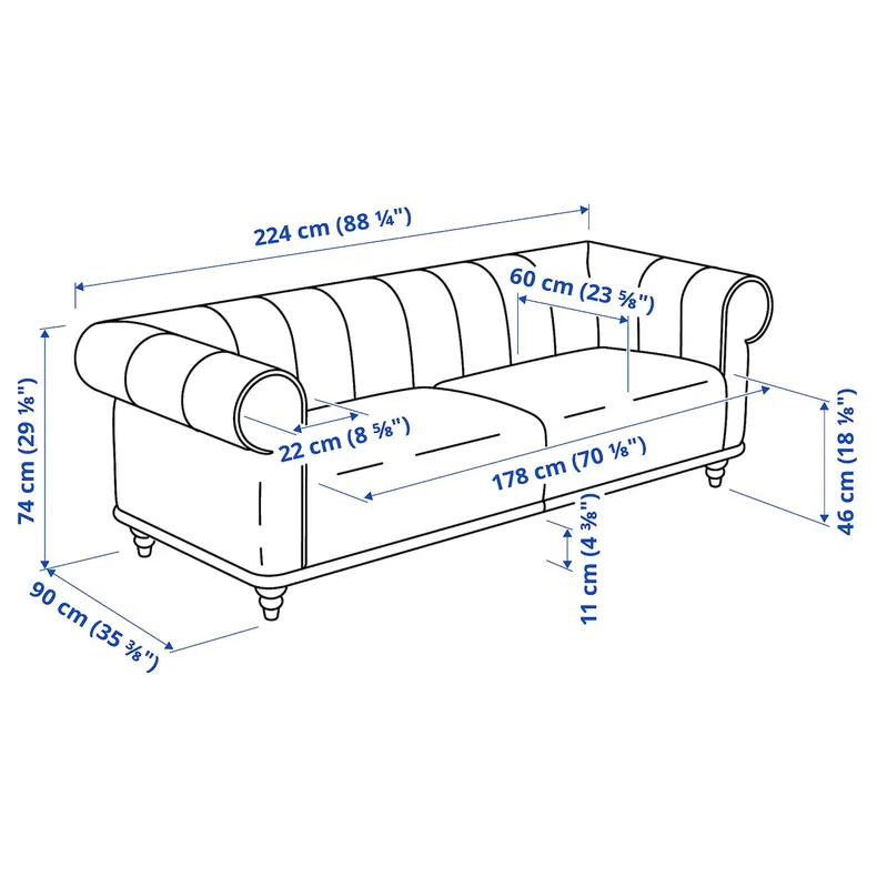 IKEA VISKAFORS ВІСКАФОРС, 3-місний диван, ЛЕЙДЕ антрацит/коричневий 094.433.62 фото №8