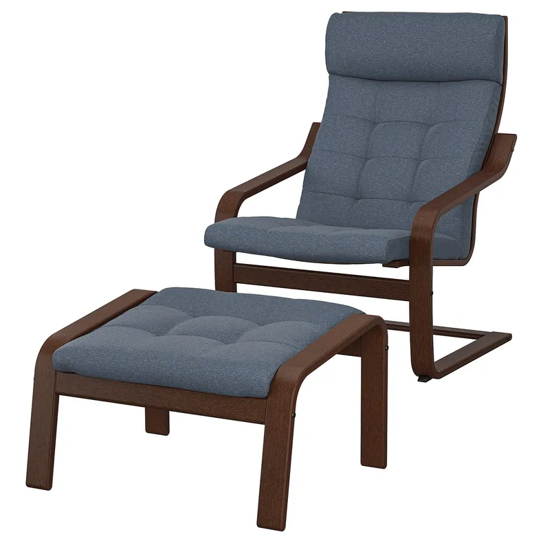 IKEA POÄNG ПОЭНГ, кресло с табуретом для ног, коричневый / каштановый синий 095.021.58 фото №1