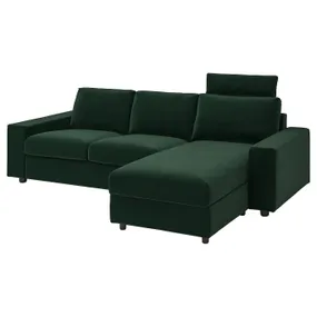 IKEA VIMLE ВІМЛЕ, 3-місний диван із кушеткою, з широкими підлокітниками з підголівником/Djuparp темно-зелений 094.326.84 фото