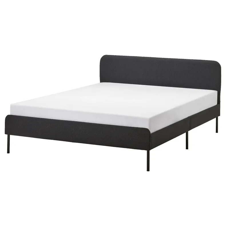 IKEA SLATTUM СЛАТТУМ, каркас кровати с обивкой, Виссл темно-серый, 140x200 см 005.712.45 фото №1