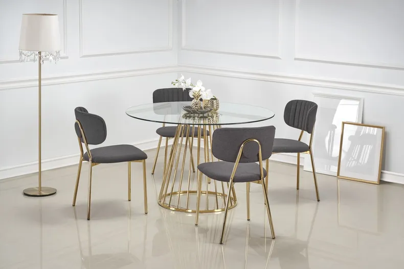 Стол на кухню HALMAR LIVERPOOL 120x120 см, столешница - прозрачная, ножки - золото фото №3