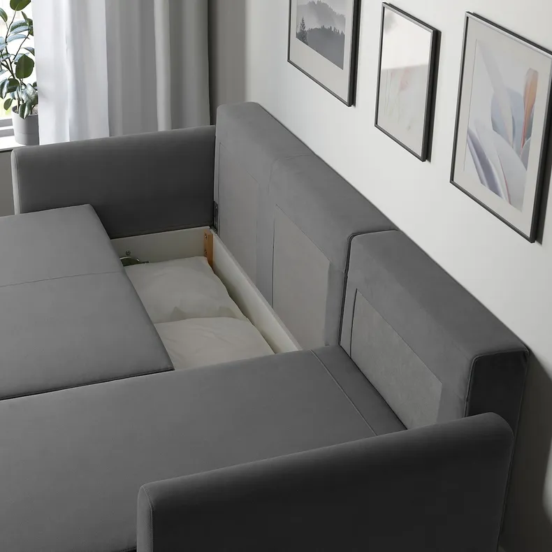 IKEA BRISSUND БРИССУНД, 3-местный диван-кровать с козеткой, Хакебо темно-серый 605.808.69 фото №6