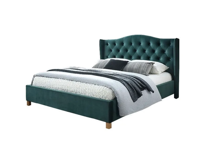 Двуспальная кровать SIGNAL ASPEN Velvet, зеленый / дуб, 160x200 фото №1