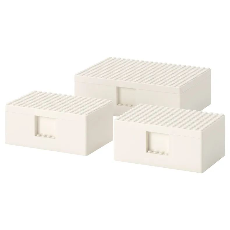 IKEA BYGGLEK БЮГГЛЕК, коробка LEGO® з кришкою, 3 шт, білий 703.721.86 фото №1