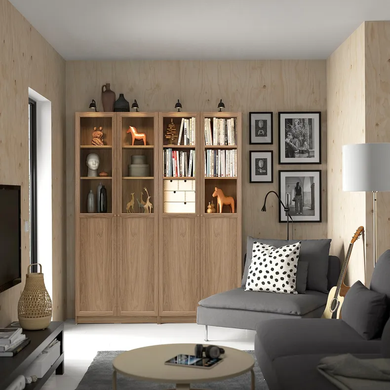 IKEA BILLY БИЛЛИ / OXBERG ОКСБЕРГ, стеллаж + глухие/стеклянные дверцы, имит. дуб, 160x30x202 см 495.818.13 фото №2