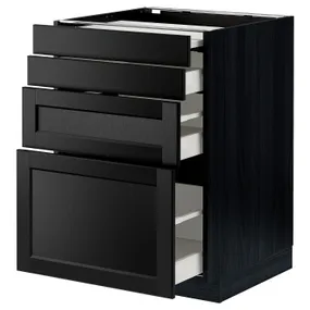 IKEA METOD МЕТОД / MAXIMERA МАКСИМЕРА, напольный шкаф с выдвиж панелью / 3ящ, черный / Лерхиттан с черными пятнами, 60x60 см 894.339.48 фото