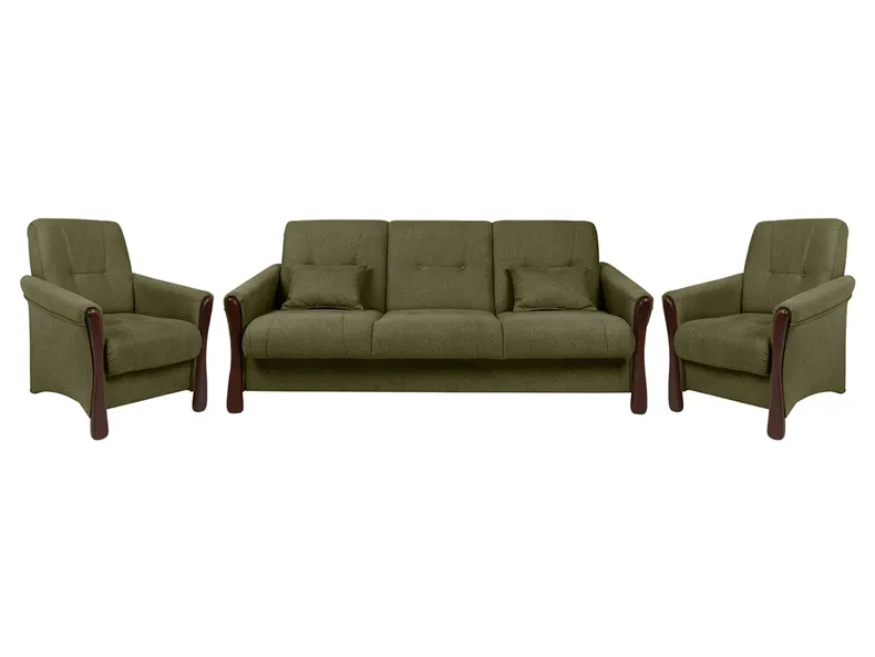 BRW Flora, диван + 2 крісла, Monoli 38 Зелений/горіх ZE-FLORA-3K_ES_ES-G3_B94A03 фото №1