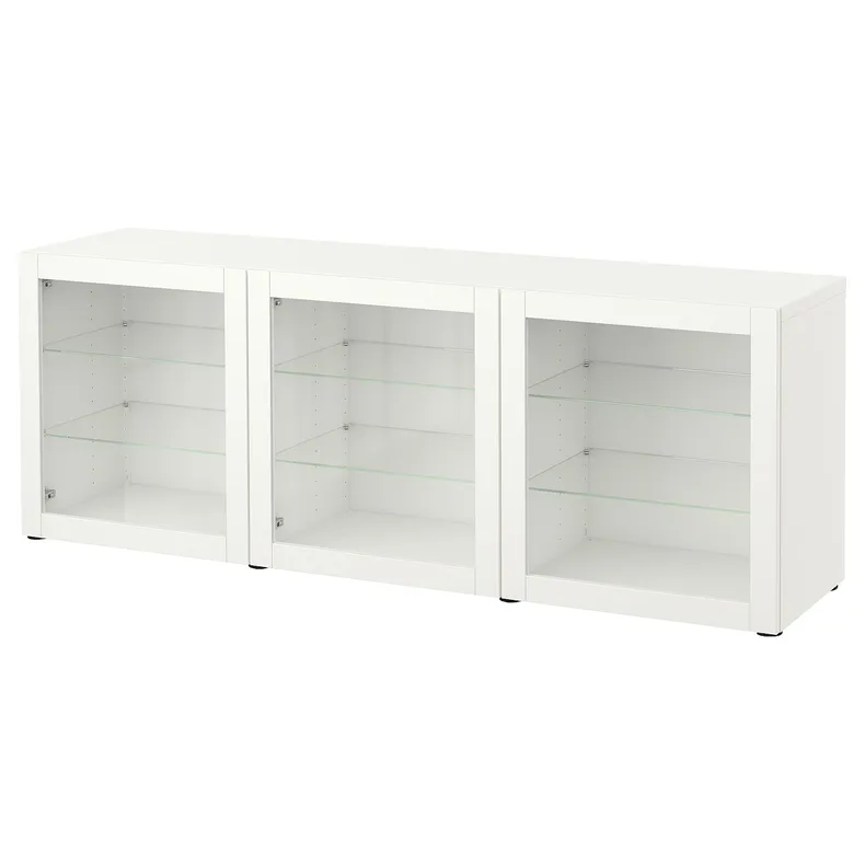 IKEA BESTÅ БЕСТО, комбинация для хранения с дверцами, белый / Синдвик белое прозрачное стекло, 180x42x65 см 793.250.39 фото №1