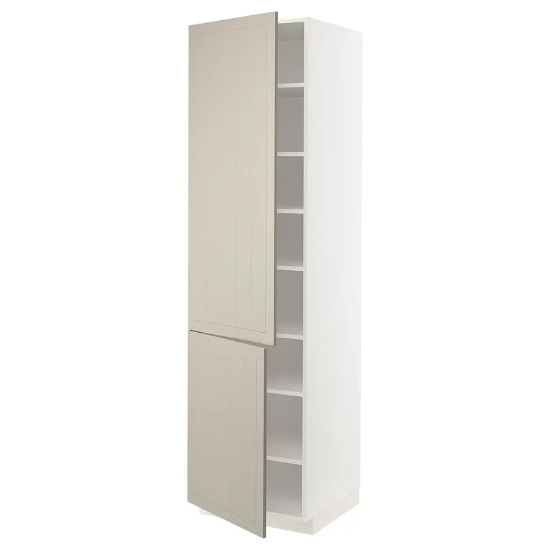 IKEA METOD МЕТОД, высокий шкаф с полками / 2 дверцы, белый / Стенсунд бежевый, 60x60x220 см 694.660.44 фото №1