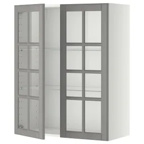 IKEA METOD МЕТОД, навесной шкаф / полки / 2стеклян двери, белый / бодбинский серый, 80x100 см 093.949.60 фото