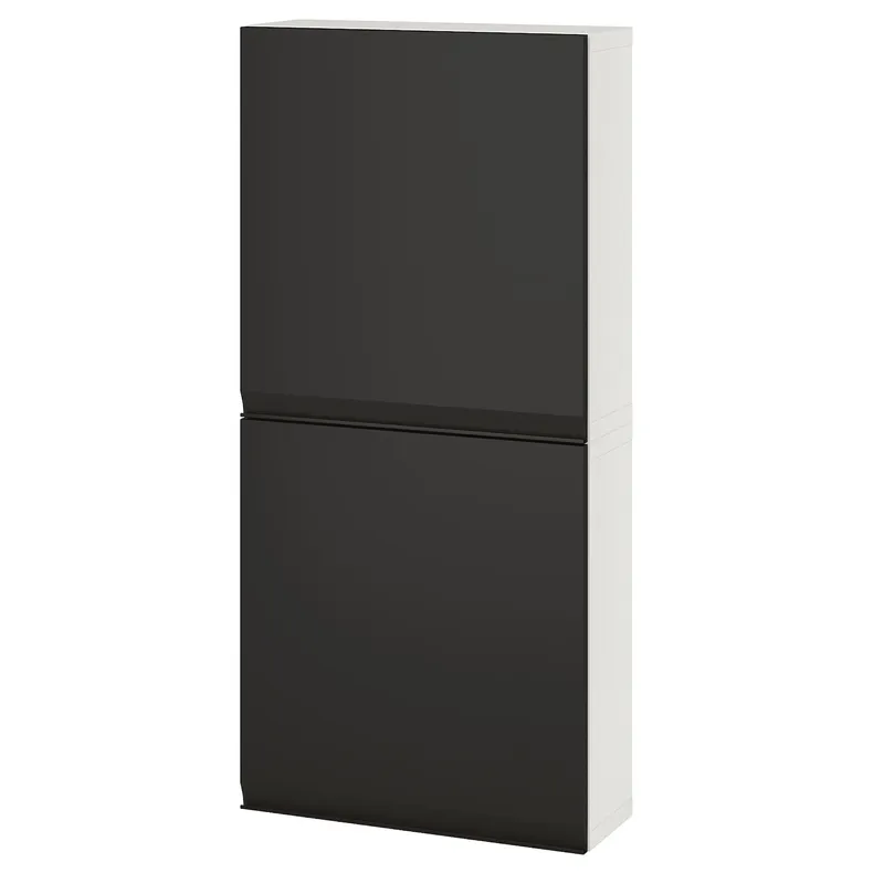 IKEA BESTÅ БЕСТО, навесной шкаф с 2 дверями, белый/Хаммарсмед антрацит, 60x22x128 см 595.693.49 фото №1