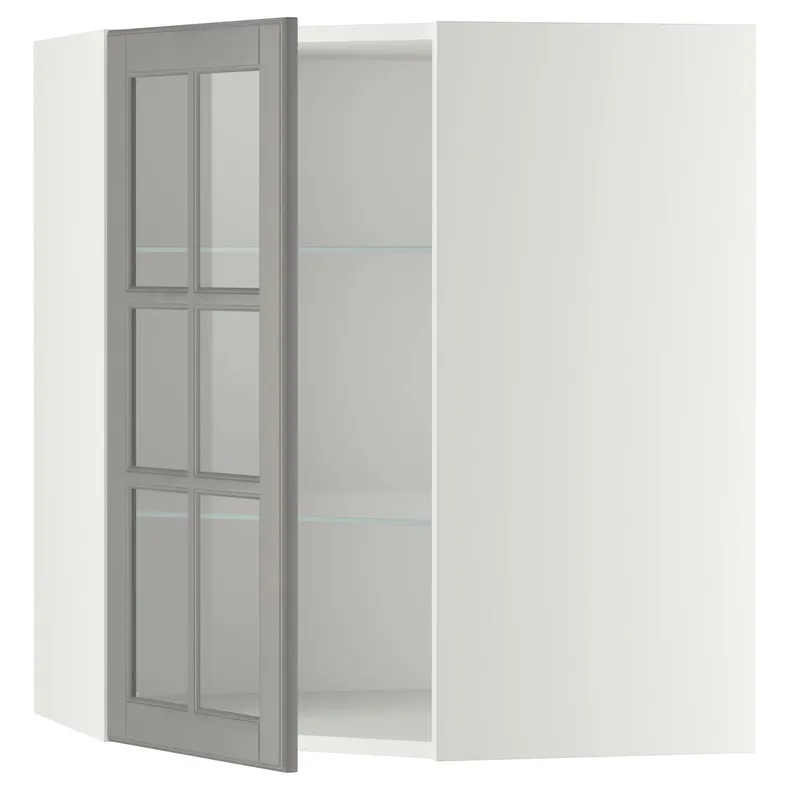 IKEA METOD МЕТОД, кутова настін шафа, полиці / скл двер, білий / сірий Бодбін, 68x80 см 293.949.64 фото №1