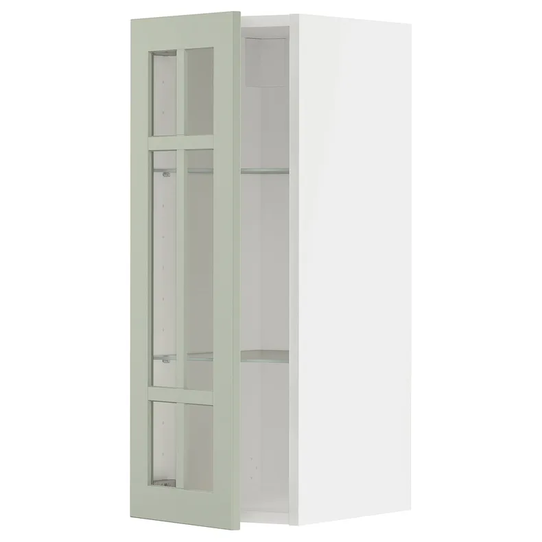 IKEA METOD МЕТОД, навесной шкаф / полки / стеклян дверца, белый / светло-зеленый, 30x80 см 894.863.57 фото №1