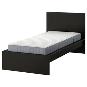 IKEA MALM МАЛЬМ, каркас ліжка з матрацом, чорно-коричневий/ВАЛЕВОГ жорсткий, 90x200 см 695.368.34 фото