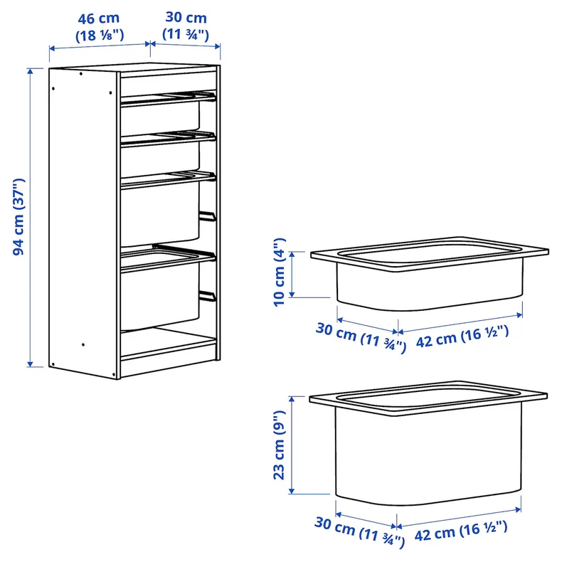 IKEA TROFAST ТРУФАСТ, комбинация д / хранения+контейнеры, белый / бело-серый, 46x30x94 см 095.333.05 фото №4