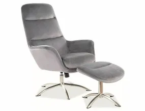 Крісло м'яке з підставкою для ніг оксамитове SIGNAL NIXON Velvet, Bluvel 14 - сірий фото