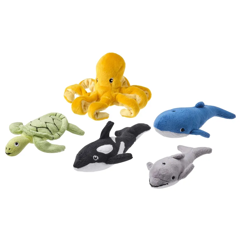 IKEA BLÅVINGAD БЛОВІНГАД, набір м’яких іграшок з 5шт., морські тварини/різні кольори 305.221.16 фото №1