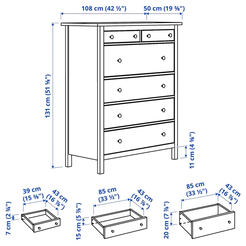 IKEA HEMNES ХЕМНЕС, комод із 6 шухлядами, пофарбований у сірий колір., 108x131 см фото №2