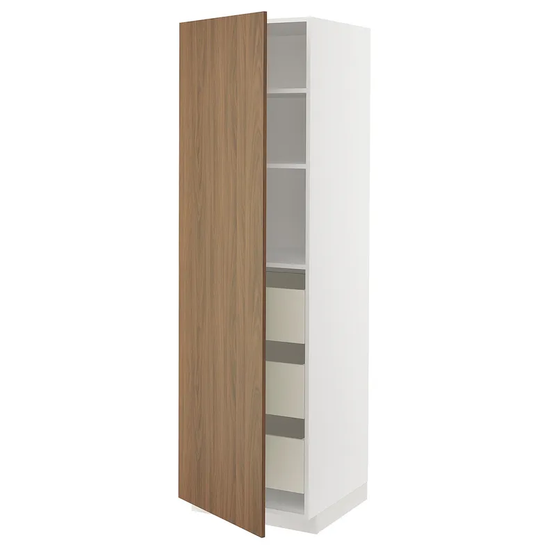 IKEA METOD МЕТОД / MAXIMERA МАКСИМЕРА, высокий шкаф с ящиками, белый / Имитация коричневого ореха, 60x60x200 см 395.191.81 фото №1