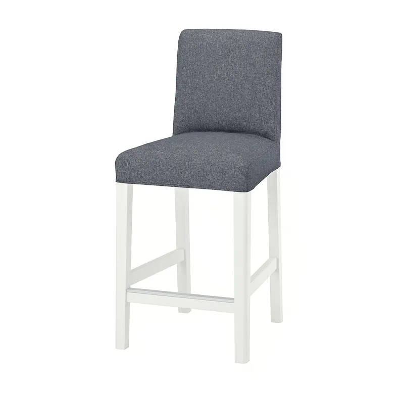 IKEA BERGMUND БЕРГМУНД, барний стілець зі спинкою, білий / Gunnared середньо-сірий, 62 см 893.846.84 фото №1