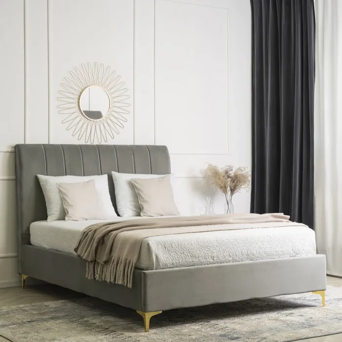 Кровать двуспальная бархатная MEBEL ELITE MARCELO Velvet, 140x200 см, серый фото №2