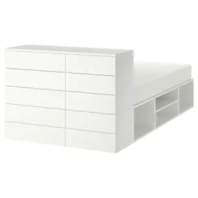 IKEA PLATSA ПЛАТСА, каркас ліжка 10 шухляд, білий / ФОННЕС, 140x244x103 см 893.029.14 фото